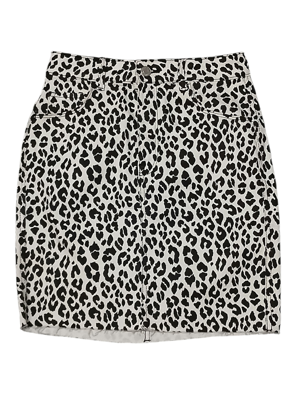 H&M Leopard Print Black/White Denim Mini Skirt, size 2